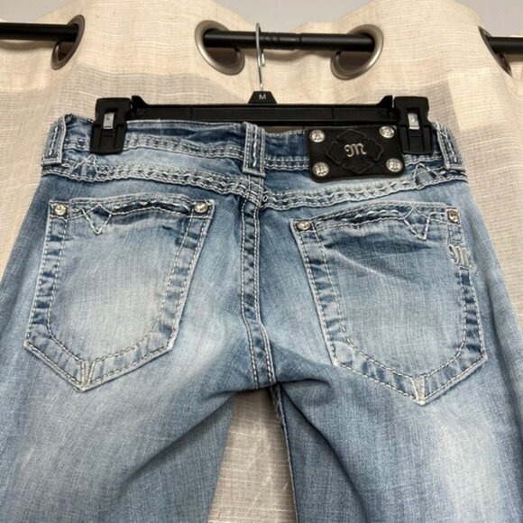 Miss Me Boot Cut Jeans Low Rise Stretch Rhinestone Distressed Womens Size 26x31 - Picture 7 of 11
